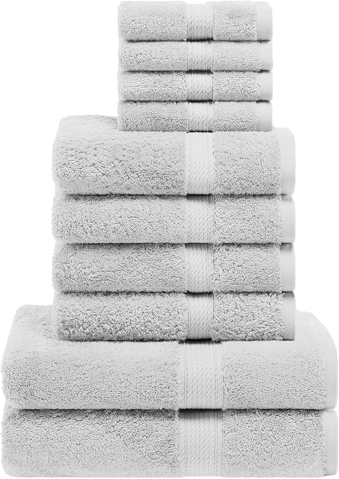 Superior Egyptian Cotton Ultra Plush & Absorbent, 10 Piece Set, Silver | Quick Dry, Soft Luxury Towel Set, Bath Essentials, Guest Bath, Spa, 2 Bath, 4 Hand, 4 Face Towels, Madeline Towels