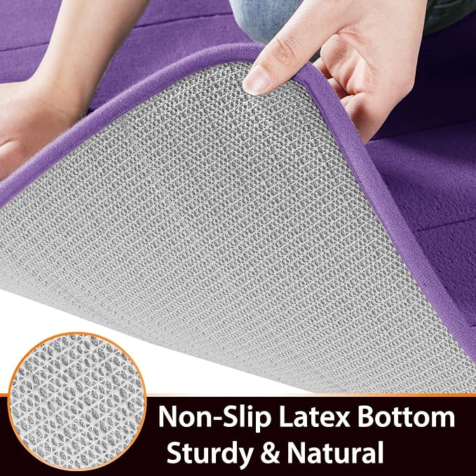 Yimobra Memory Foam Bath Mat, Super Soft Absorbent Bathroom Rug Non Slip, Quick Dry, Machine Washable Floor Carpet for Tub Shower, Home Decor Accessories, 24x17, Lavender