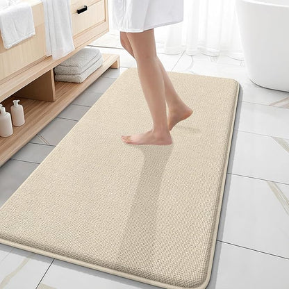 OLANLY Memory Foam Bathroom Runner Rug 47x20, Absorbent Long Bath Mat, Sand | Soft Quick Dry Bath Rugs, Non-Slip Carpet, Machine Washable Mat for Bathroom Floor, Tub and Shower, Home Decor Accessories