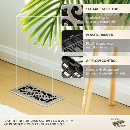 Decor Grates SPH612-NKL Floor Register, 6x12, Nickel Finish