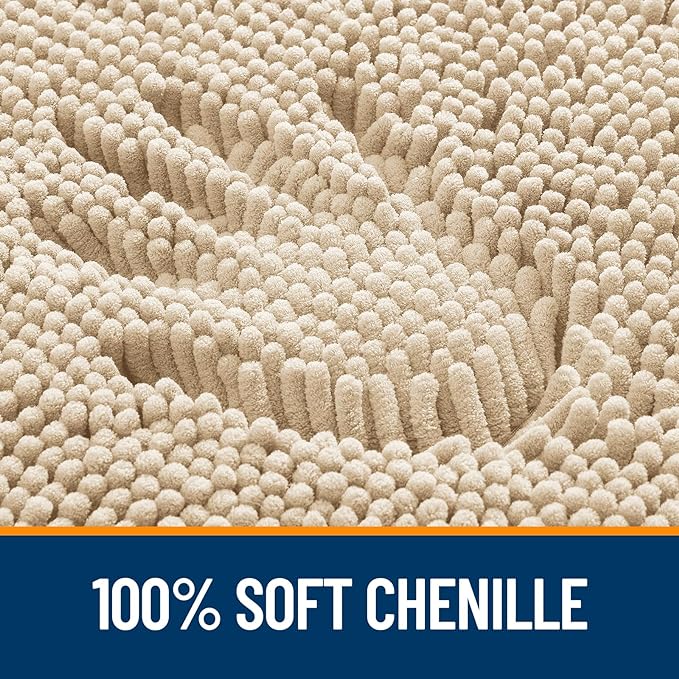 OLANLY Bathroom Runner Rugs 47x24, Extra Soft Absorbent Chenille Bath Rugs | Beige, Quick-Drying Rubber Backing, Machine Washable Long Bath Mat for Bathroom Floor, Tub and Shower, Home Decor Accessories