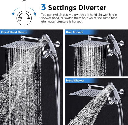 G-Promise All Metal 12 Inches Rainfall Shower Head with Handheld Combo | All Metal, Built to Last, Easy Install, Adjustable Height & Angle for All Heights, Extra Long Hose, Modern Upgrade