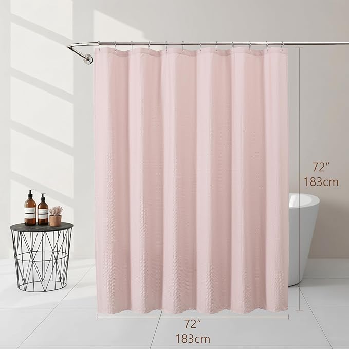 Pink Shower Curtain 72 Inch Length 1 Piece, Waffle Embossed Textured Soft Fabric Hotel Shower Curtain for Bathroom, Modern Polyester Water Repellent Machine Washable Bath Decor, 72Wx72L Inches