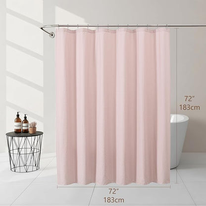 Pink Shower Curtain 72 Inch Length 1 Piece, Waffle Embossed Textured Soft Fabric Hotel Shower Curtain for Bathroom, Modern Polyester Water Repellent Machine Washable Bath Decor, 72Wx72L Inches