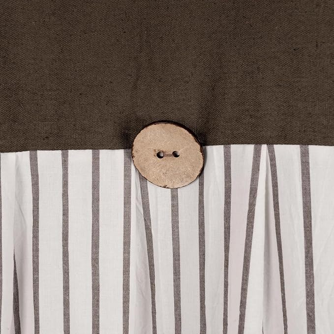 DOSLY IDÉES Farmhouse Shower Curtain, Beige and Brown Stripe, Button Curtain, Linen and Cotton Woven Fabric, Rustic Charm Country Chic Style, 72x72 in, Bathroom