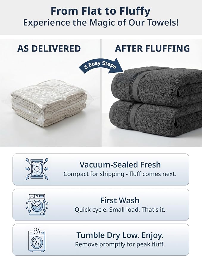 LANE LINEN Large Bath Towels - Zero Twist Cotton Construction - Set of 4 (35" x 66") Oversized Bath Towel Sets - Fade Resistant, Quick Dry & Fluffy - Instantly upgrade your bathroom decor - Space Grey