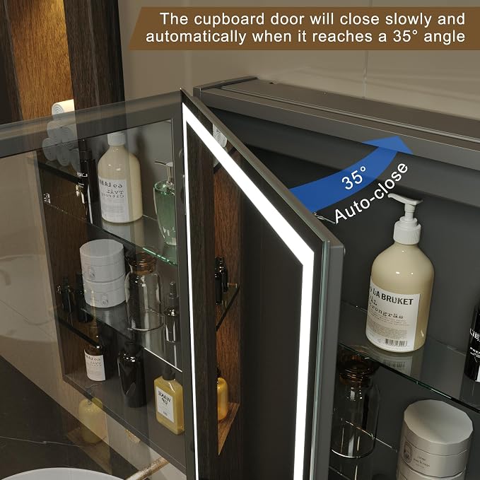 30x28 Inch Two Doors Aluminum LED Bathroom Medicine Cabinet with Mirror | Light Adjustment, Anti-Fog, Sockets&USBs, High Capacity, Easy to Install