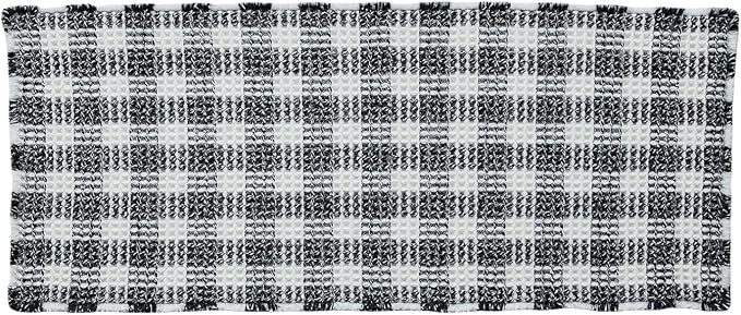 TYUU Waffle Runner Rug Bathroom, Long Boho Bath Mat, 72x24 Black & White | Super Absorbent Quick Dry Bath Rug, Non-Slip Backing, Soft Waffle Washable Farmhouse Bathroom Mats, Tub, Shower & Home Decor