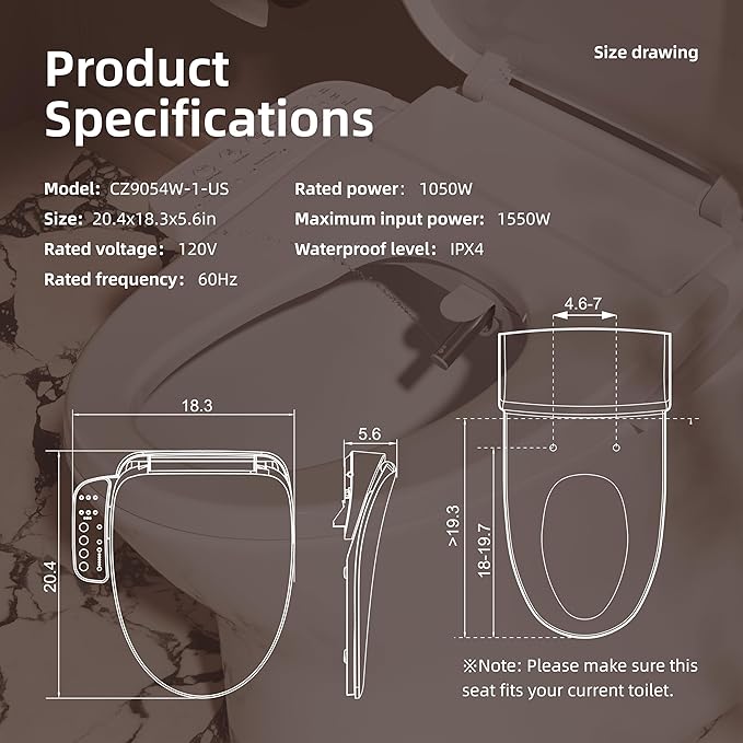 BRAVAT® Electronic Smart Bidet Toilet Seat – Heated Seat, Instant Warm Water, Stainless Steel Nozzle, Hygienic Rinse, Warm Air Dryer, Night Light, Easy Install – Elongated, White