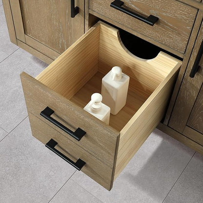 OVE Decors Bailey 48 in. Single Sink Freestanding Driftwood Oak Bathroom Vanity with White Quartz Top, Matching Backsplash and Power Bar