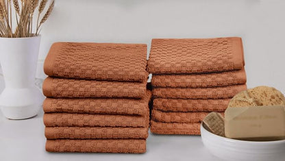 COTTON CRAFT Euro Spa Waffle Wash Cloth - Set of 12 Mocha Washcloth | Luxury Face Towel Set - 100% Cotton - Soft Plush Absorbent Low Lint Quick Dry - Gym Shower Beach Bath Kitchen - 12x12 inches