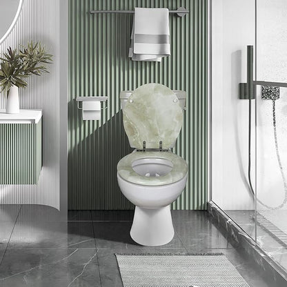 Angel Shield Marble Toilet Seat Durable Molded Wood with Quiet Close, Easy Clean, Quick-Release Hinges Round Toilet Seat (Round, Green Marble)