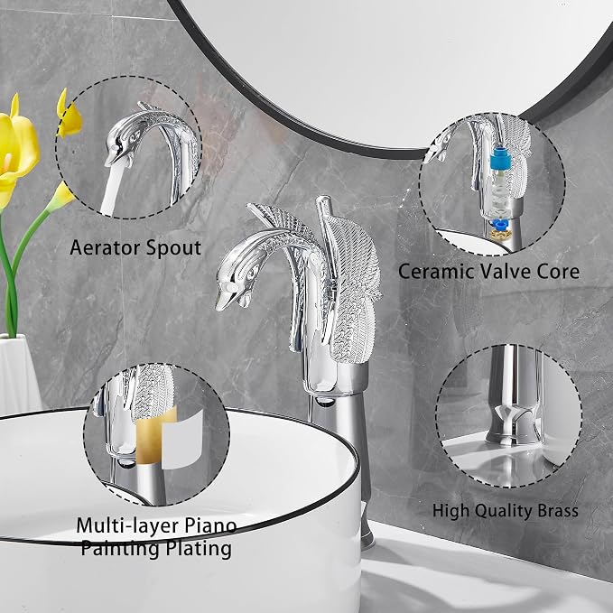 Chrome Swan Shape Single Handle One Hole Bathroom Vessel Sink Faucet Deck Mount Lavatory Sink Faucet