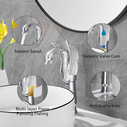 Chrome Swan Shape Single Handle One Hole Bathroom Vessel Sink Faucet Deck Mount Lavatory Sink Faucet