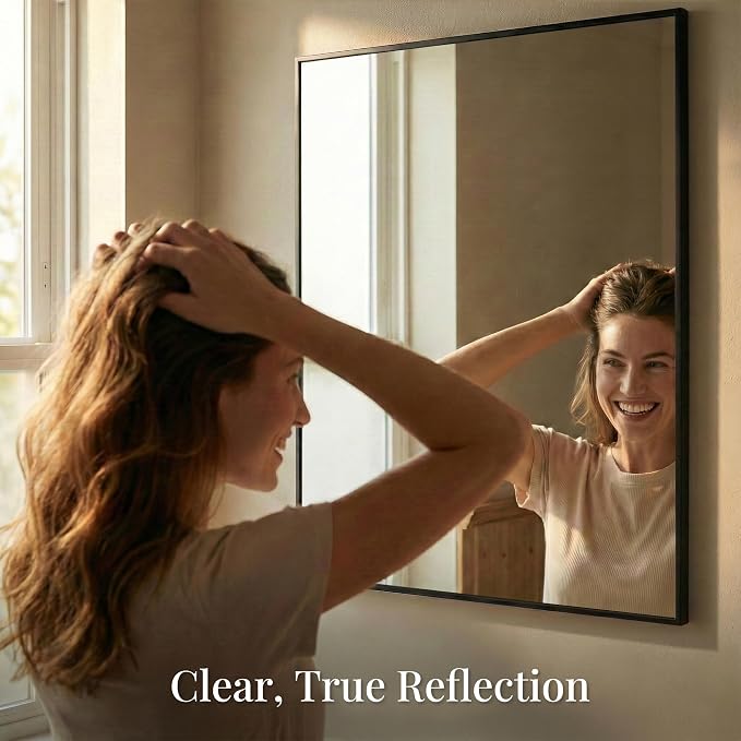 30"x36" Matte Black Framed Rectangle Bathroom Vanity Wall Mirror | Over-Sink Vanity Mirror, Slim Metal Frame, Entryway or Dresser Use, Vertical/Horizontal Mount, Tempered Glass