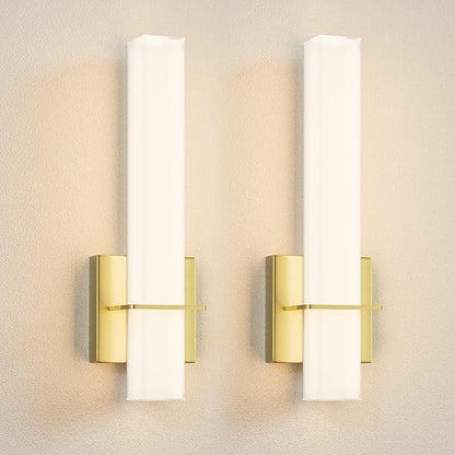 15.7inches Modern Led Wall Sconces,18W 3000K 1200Lumen Bathroom Vanity Wall Lights with White Acrylic Lampshade,Indoor Hardwired Wall Lamp for Bedroom Living Room(Gold,2-Pack)