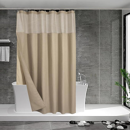 N&Y HOME Waffle Weave Shower Curtain with Snap Liner 71x72, Linen | 12 Metal Hooks Included, Snap on Fabric Liner, Mesh Window, Washable, Hotel Style Shower Curtain Set for Bathroom