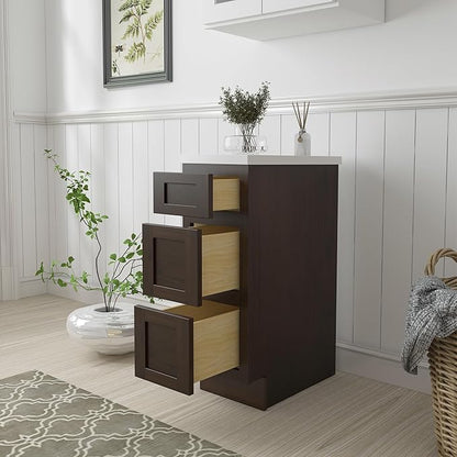 HomeBeyond 12 Inch Bathroom Vanity Base Only, Single Vanity Cabinet with 3 Dove-Tailed Drawers, Composable Floor Mount Cabinets Without Top, Brown