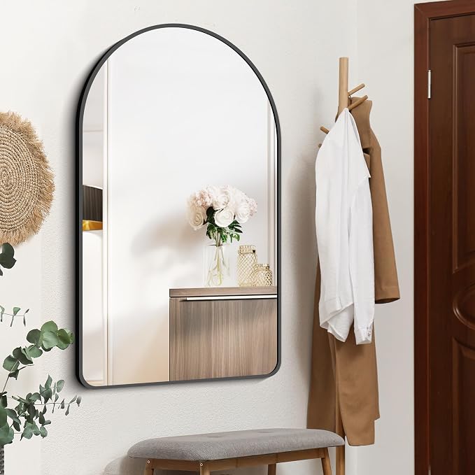 FORBATH Arched Mirror 32x48 Inch, Bathroom Mirror Wall Mounted Modern Black Aluminum Alloy Frame Decor Large Dresser, for Bedroom Living Room Entryway, Hanging or Leaning Against Wall