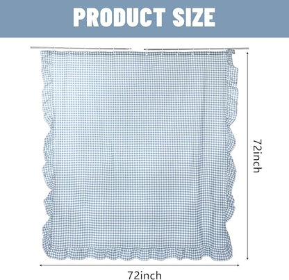 HunnmingRe Ruffled Gingham Shower Curtain Dusty Blue | 72'' x 72'' Vintage Farmhouse Curtain, Cotton Cottage Core Rural Checkered Plaid Decor, Fall Shower Curtain for Bathroom