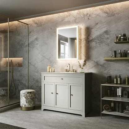 20x28 Lighted Medicine Cabinet, Separate Front & Back Lights | Surface/Recessed LED Medicine Cabinet for Bathroom with Side Mirrors, Dimmable Light, Anti-Fog, Memory,Silver Aluminum Frame