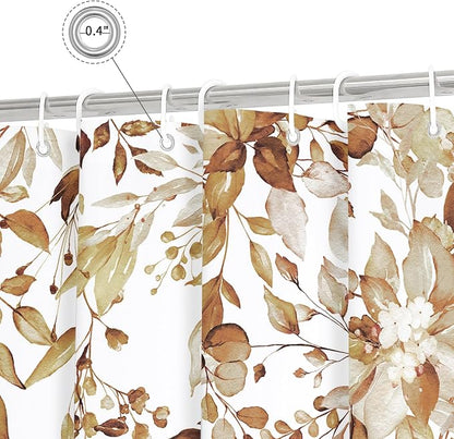 Brown Eucalyptus Shower Curtain, Watercolor Floral Print, 54x78 | Watercolor Plant Leaves Floral Print, Stall Waterproof Fabric Bathroom Decor, Machine Washable, Rustproof Grommets