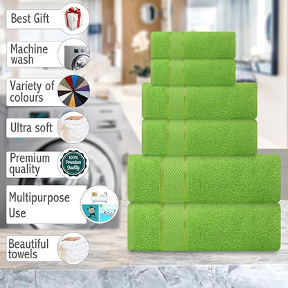 CRAFTBERRY- 6 Piece Cotton Bath Towel Set - 2 Bath - 2 Hand - 2 Face, Lime | 100% Cotton • Thick & Plush • Hotel Quality • Ultra Soft • Highly Absorbent • Quick Dry • Low Lint • Machine Washable