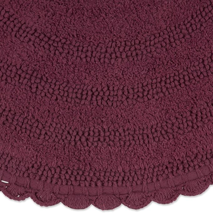 DII Crochet Collection Reversible Bath Mat, Round, 27.5" Diameter, Wine