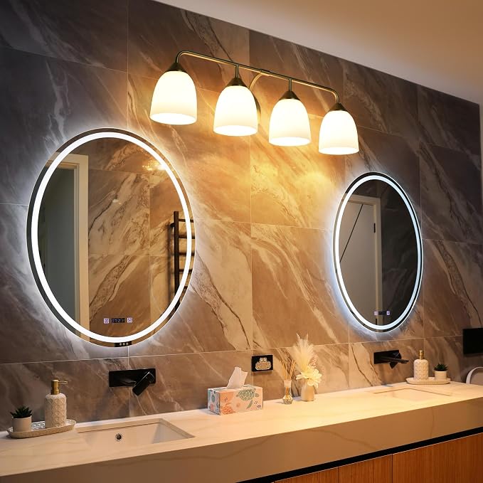 Gold 4-Light Traditional Bathroom Vanity Light Fixtures Over Mirror, Modern Vanity Lights for Living Room, Standard E26 Base, Aged Brass