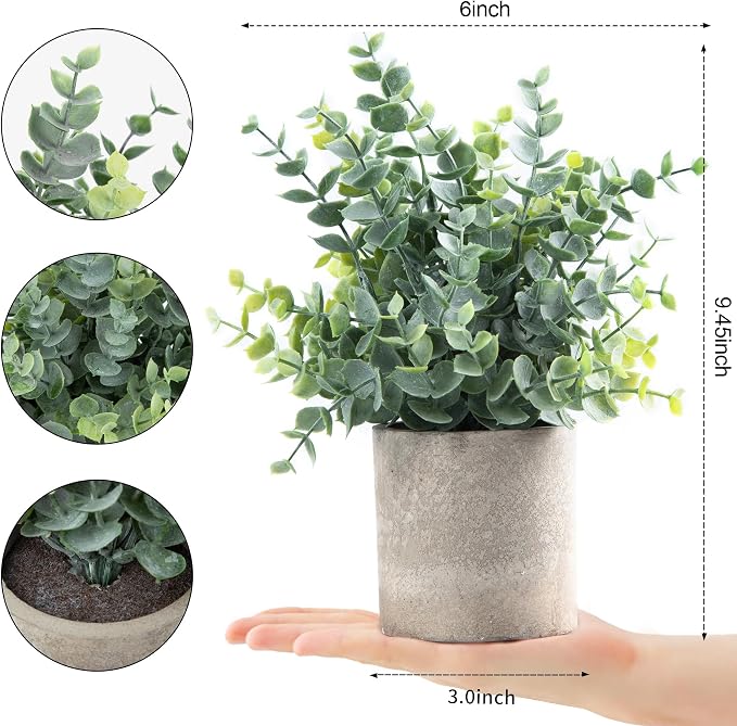 Coferset 2 Pack Small Fake Plants Eucalyptus Potted,Sage Green | Small Space Artificial Plants for Bathroom Shelf Office Desk Home Farmhouse Room Coffee Table Tray Decor