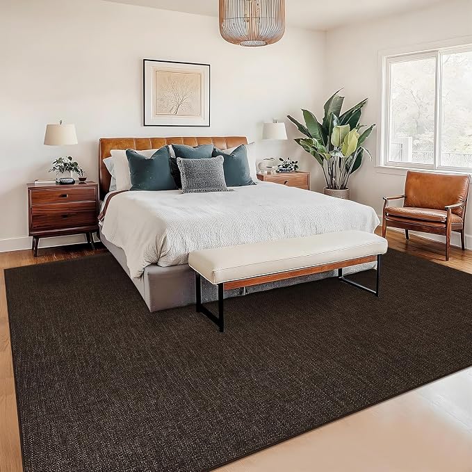 Garvee Large Area Rug 10x13 Modern Solid Washable Rug Non Slip Brown | Woven Textured, Ultra-Thin Neutral Minimalist Non-Shedding Floor Cover Indoor Foldable Mat for Living Room Bedroom Office