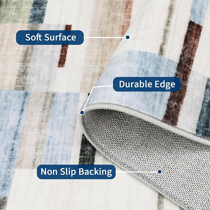 Large Living Room Rugs 8x10 Area Rugs Machine Washable Modern Geometric Neutral Rug Non Slip Low Pile Farmhouse Stain Resistant Carpet for Bedroom Nursery Classroom Dorm 8'x10' Multi