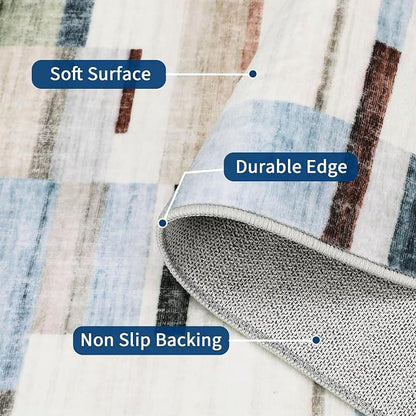 Modern Area Rugs 5x7 Washable Geometric Throw Rugs with Non-Slip Backing, Non-Shedding Contemporary Accent Carpet, Low Pile Floor Cover for Bedroom, Office, Multi-Color