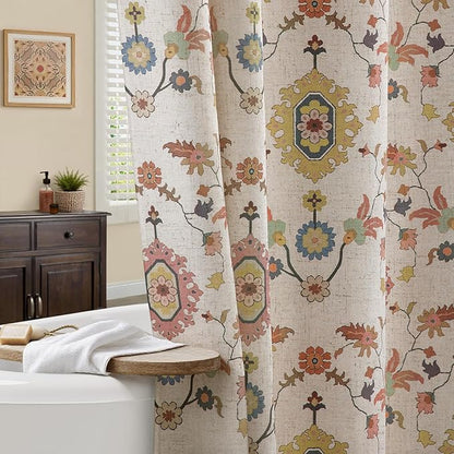 Boho Floral Shower Curtain, Vintage Cottage Core Shower Curtains for Bathroom, 72Wx72H Inch