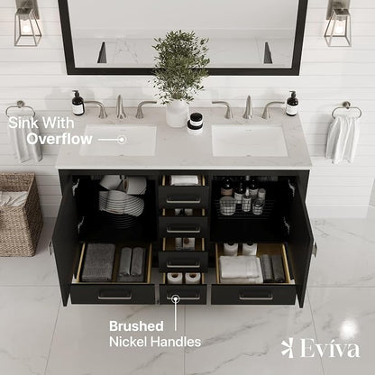Aberdeen 48 in. Espresso Double Sink Bath Vanity with Carrara Quartz Top and Undermount Porcelain Sinks