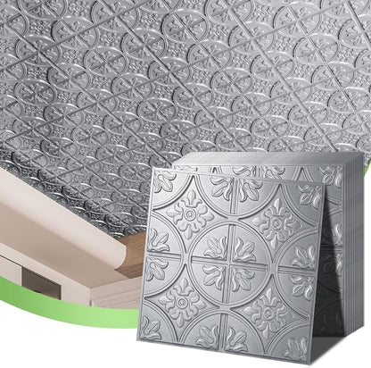Art3d Fancy Classic Style Drop Ceiling Tiles, 2 x 2 ft, Argent Silver | PVC, Lightweight, Waterproof, Easy to Wipe Clean, Compatible with Grid System, Suitable for Kitchen, Bathroom, Basement
