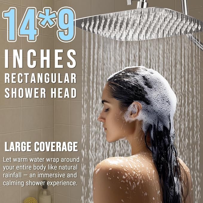 G-Promise All Metal 14 Inch Large Rain Shower Head for Ceiling or Wall | Built to Last, Rust Resistant 304 Stainless Steel, Easy to Install, Full Body Coverage Rainfall Shower Head, Daily SPA