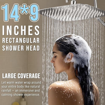 G-Promise All Metal 14 Inch Large Rain Shower Head for Ceiling or Wall | Built to Last, Rust Resistant 304 Stainless Steel, Easy to Install, Full Body Coverage Rainfall Shower Head, Daily SPA