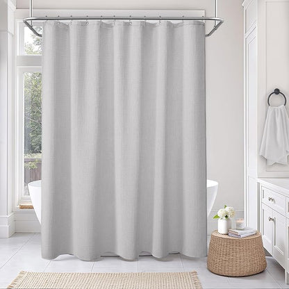 Waffle Weave Shower Curtain - Light Grey Cotton Fabric Texture Heavyweight Shower Curtains for Bathroom,Washable,72Wx72L