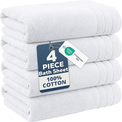 Casa Platino 100% Cotton 4 Pack Bath Sheets (36"x72") - Ring Spun Cotton - Extra Large Bath Towels Set - Quick Drying, Soft & Absorbent Oversized Bathroom Towel Sets - Hotel Quality - White Towels