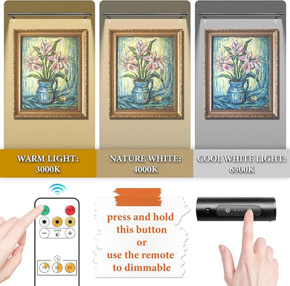 Wireless Picture Light, Battery Operated LED Painting Lights with Remote Control, Dimmable, Timer for Art Frame (Black-31.5inch)