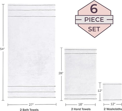 Lavish Home Bathroom Towels Set, Bathroom Accessories, White, Set of 6 | Includes 2 Bath Sheets, 2 Hand Towels, and 2 Wash Cloths, Soft 525 GSM 100% Cotton Set for Shower, Gym, Dorm, and Spa
