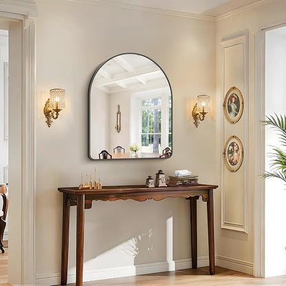 FORBATH Arched Bathroom Mirror 24x30 Inch, Black Bathroom Mirror Wall Mounted Modern Aluminum Alloy Frame Arch Mirror for Bedroom Living Room Entryway, Hanging or Leaning Against Wall