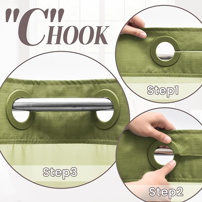SORTTO No Hook Slub Shower Curtain with Liner, 71x74, Olive | Snap in Liner, 3 in 1, Bamboo Texture, Hotel Style, Waterproof Fabric, Mesh Top Window, Corner Magnets, Machine Washable