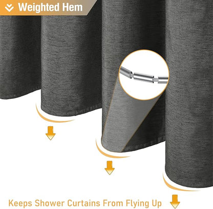 BTTN Charcoal Grey Shower Curtain - Linen Textured Heavy Duty Thick Waterproof Cloth Shower Curtain Set with 12 Plastic Hooks, Hotel Luxury Decorative Fabric Shower Curtain for Bathroom, 72x72, Gray