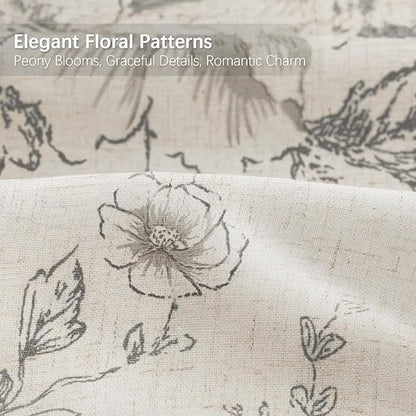 Farmhouse Floral Vintage Shower Curtain for Bathroom, Grey and Tan Taupe | 72" W x 78" L, Elegant Boho Pattern Bath Curtain Linen Fabric