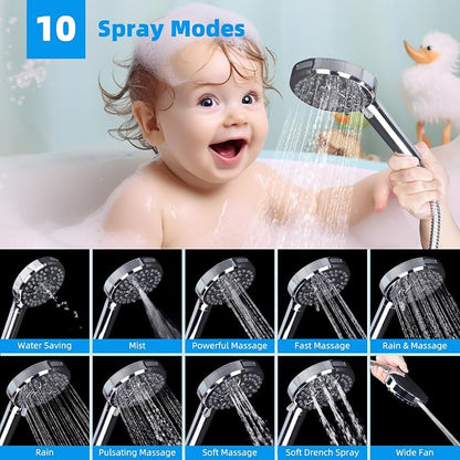 13'' 5-spray Rain Shower Head with 10-Spray Handheld, Chrome | cUPC Certified High Pressure Dual Showerhead Combo, Upgraded Rainfall Shower Head, 12'' Extension Arm, 71'' Hose & Holder