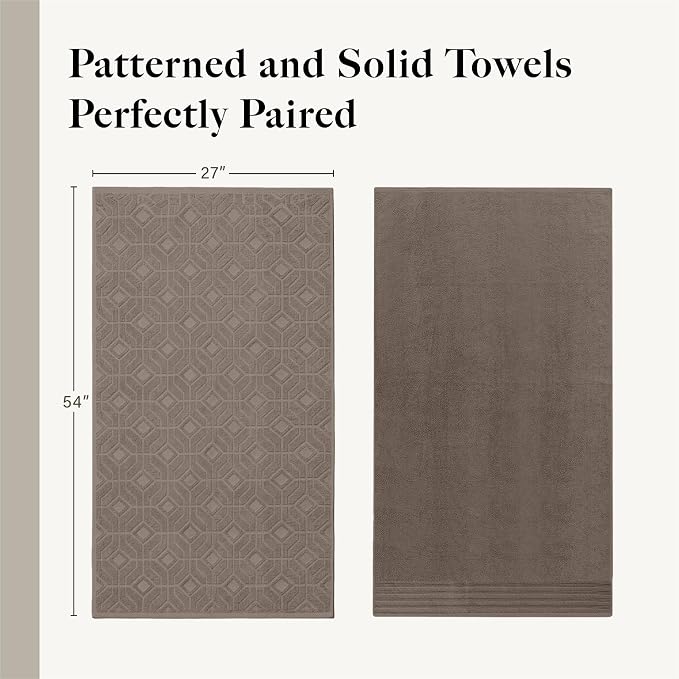 Modern Threads 6 Piece Cotton Bath Towel Set – Ultra Soft 550 GSM Towels – Bathroom Set with Hand Towels and Washcloths – Geometric (Classic Taupe)