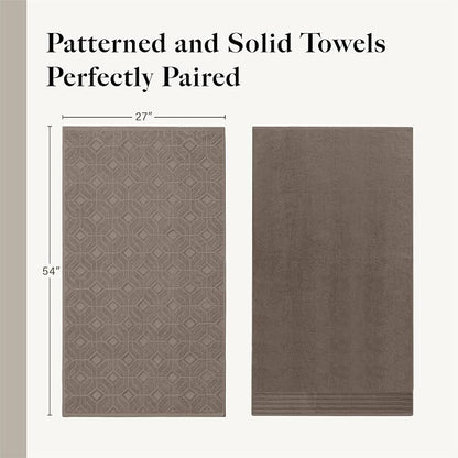 Modern Threads 6 Piece Cotton Bath Towel Set – Ultra Soft 550 GSM Towels – Bathroom Set with Hand Towels and Washcloths – Geometric (Classic Taupe)