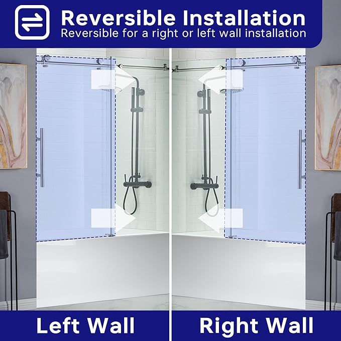 Woodbridge Frameless Bathtub Shower Doors 56-60" Width x 62" Height with 3/8"(10mm) Clear Tempered Glass in Brushed Nickel Finish